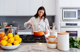 A well-organized kitchen with tools in designated places, showcasing a clean and efficient cooking space.